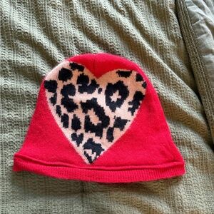 Handmade Red Leopard Print Heart Beanie